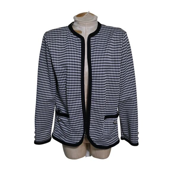 Houndstooth Anthony Richards Black White Vintage Open Blazer size 16 academia - Picture 1 of 6